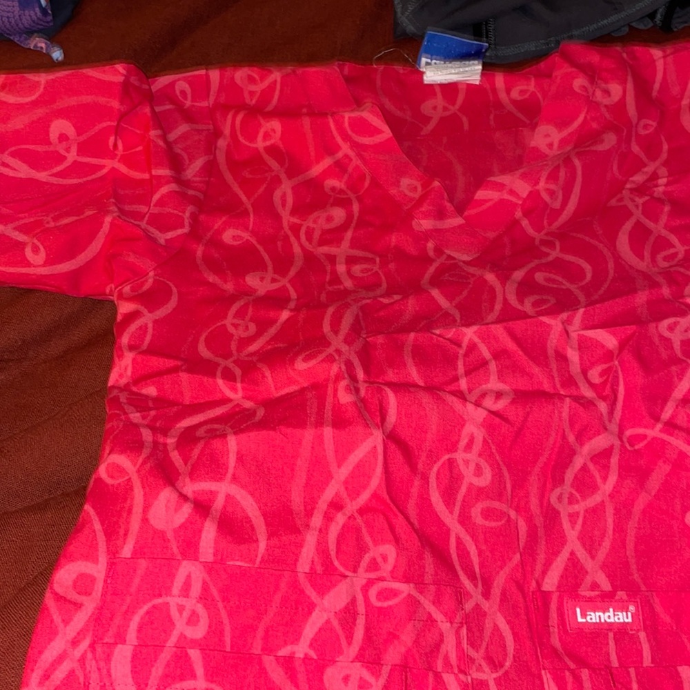 Landau Pink Pattern Scrub Top